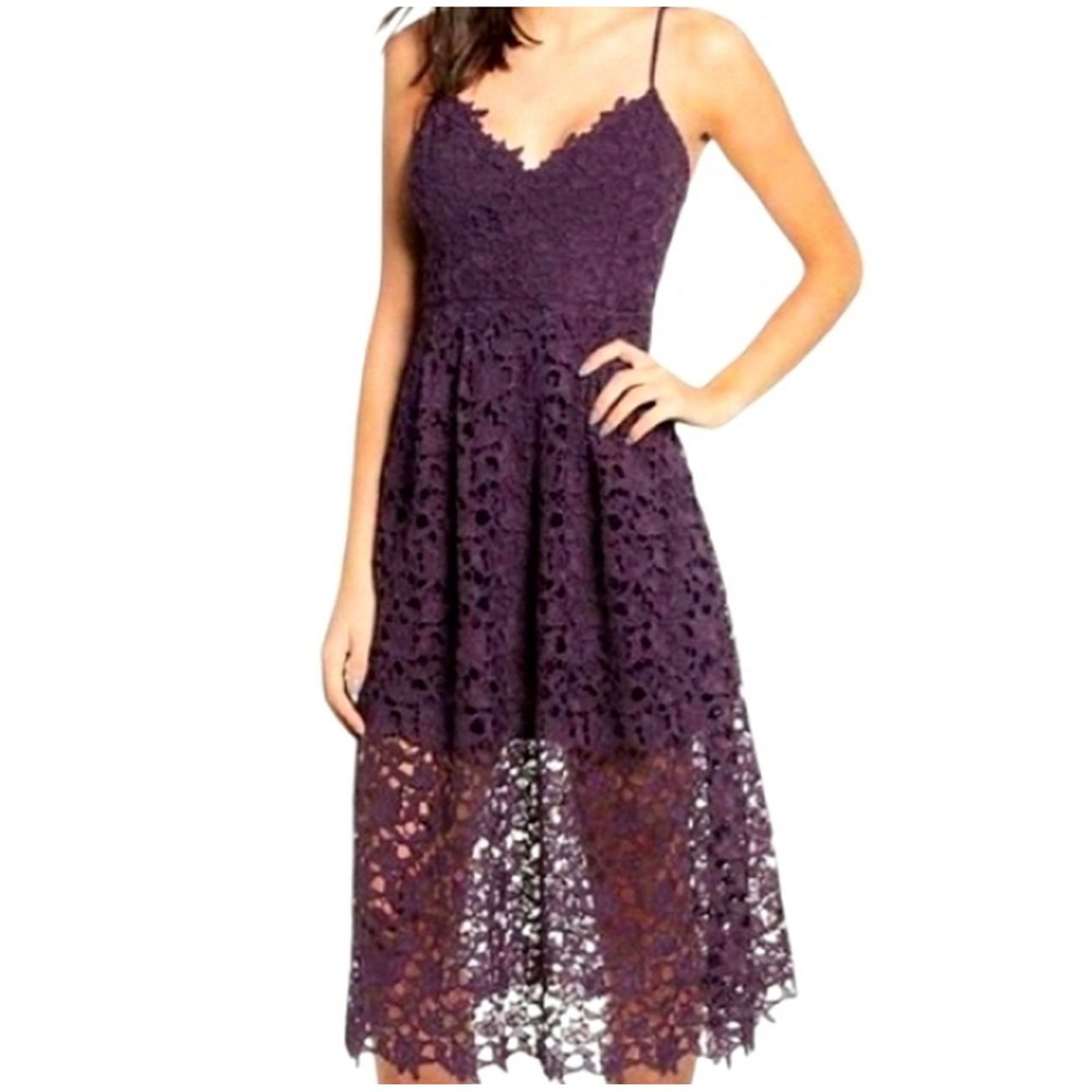 ASTR The Label‎ Lace Midi Dress L Maroon Burgundy Crochet Scalloped Boho *Read*